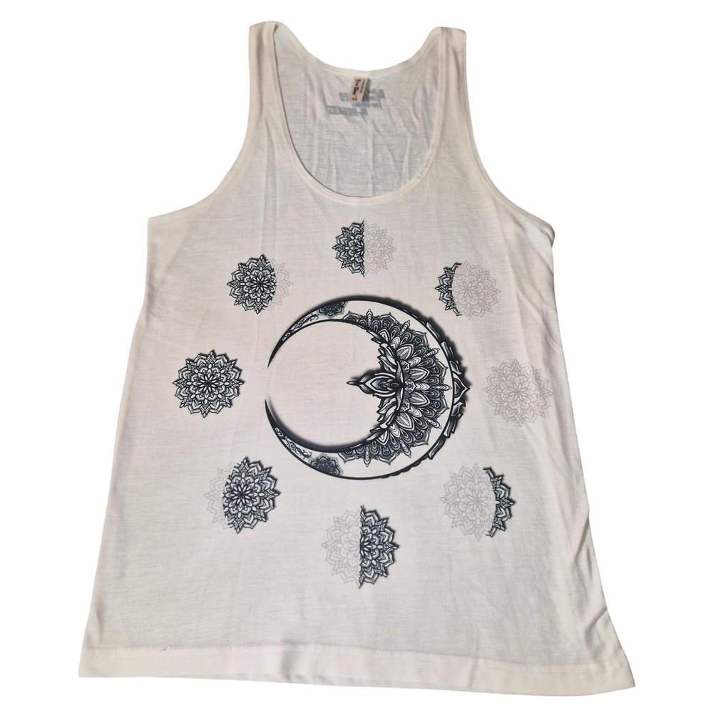 Electro Threads Mandala Crescent Moon Sublimation Tank White XS Festival Yoga